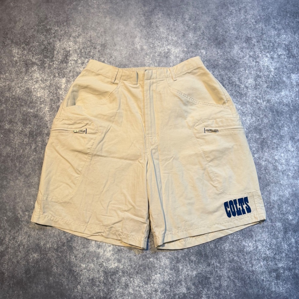 Vintage Reebok NFL Team Apparel Indianapolis Colts Khaki Cargo Shorts Mens S Tan